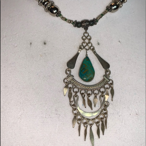 Malachite and Tibetan silver necklace. - Picture 2 of 8